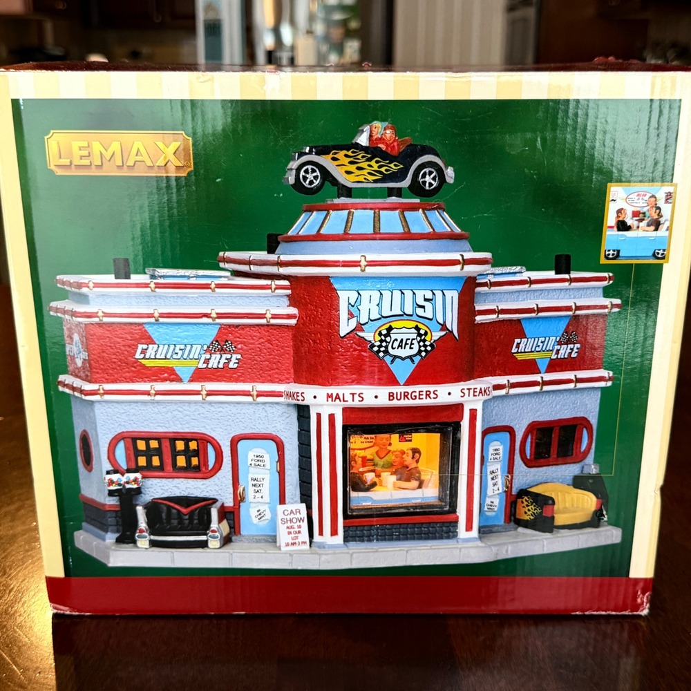 Lemax Cruisin Cafe Village Building 25406 Red Blue Excellent 2012 Retro Diner